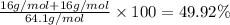 \frac{16g/mol+16 g/mol}{64.1 g/mol}\times 100=49.92\%