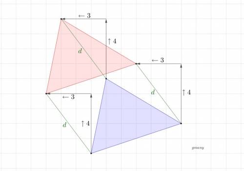 Triangle xyz is translated 4 units up and 3 units left to yield δxyz. what is the distance between a