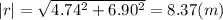 |r|= \sqrt{4.74^2+6.90^2}=8.37 (m)