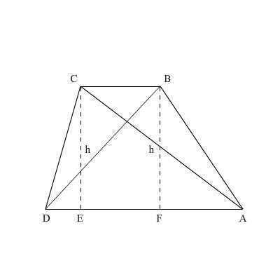 In trapezoid abcd with legs  ab and  cd , acad=23 dm^2. find aabd.