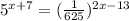 5^{x+7}=(\frac{1}{625})^{2x-13}