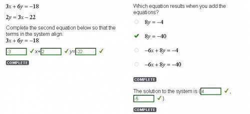 Which equation results when you add the equations 3x+6y=-18 and -3x+2y=-22