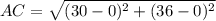 AC=\sqrt{(30-0)^{2}+(36-0)^{2}