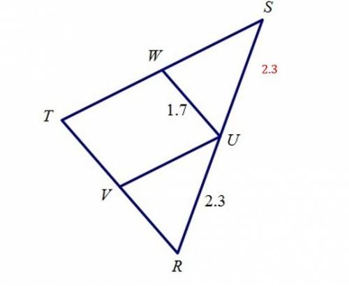 If w, v, and u are the midpoints of triangle srt, find sr.a.1.7b.2.3c.3.4d.4.6   