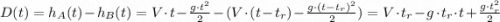 D(t) = h_A(t) - h_B (t) = V \cdot t - \frac{g \cdot t^2}{2} - (V \cdot (t-t_r) - \frac{g \cdot (t-t_r)^2}{2}) =  V \cdot t_r - g \cdot t_r \cdot t + \frac{g \cdot t_r^2}{2}