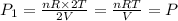 P_1=\frac{nR\times 2T}{2V}=\frac{nRT}{V}=P