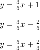 y=\frac{3}{5} x+1\\\\y=\frac{3}{5} x-\frac{2}{5} \\\\y=\frac{5}{3} x+\frac{2}{3}