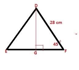 In triangle def, df=28 and angle f=45. find the length of a leg rounded to the nearest tenth. 3.7 28