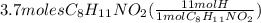3.7 molesC_8H_1_1NO_2(\frac{11molH}{1molC_8H_1_1NO_2})