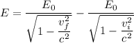 E=\dfrac{E_{0}}{\sqrt{1-\dfrac{v_{f}^2}{c^2}}}-\dfrac{E_{0}}{\sqrt{1-\dfrac{v_{i}^2}{c^2}}}