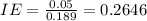 IE = \frac{0.05}{0.189} = 0.2646