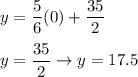 y=\dfrac{5}{6}(0)+\dfrac{35}{2}\\\\y=\dfrac{35}{2}\to y=17.5