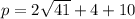 p = 2\sqrt {41} + 4 + 10