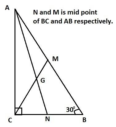 Point g is the centroid of the right △abc with m∠c=90° and m∠b=30°. find ag if cg=4 ft.