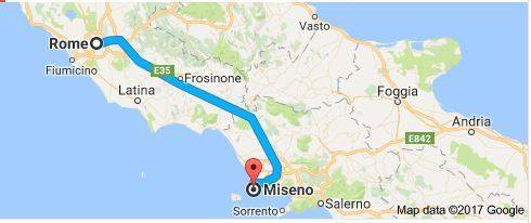In which direction would you travel from rome to misenum