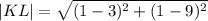 |KL|=\sqrt{(1-3)^2+(1-9)^2}