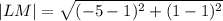 |LM|=\sqrt{(-5-1)^2+(1-1)^2}