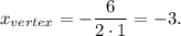 x_{vertex}=-\dfrac{6}{2\cdot 1}=-3.