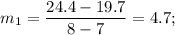 m_1=\dfrac{24.4-19.7}{8-7}=4.7;