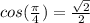 cos(\frac{\pi }{4}) = \frac{\sqrt{2}}{2}