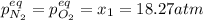 p_{N_2}^{eq}=p_{O_2}^{eq}}=x_1=18.27atm