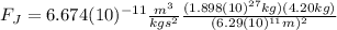 F_{J}=6.674(10)^{-11}\frac{m^{3}}{kgs^{2}}\frac{(1.898(10)^{27}kg)(4.20kg)}{(6.29(10)^{11}m)^2}
