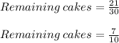 Remaining \;cakes = \frac{21}{30} \\\\Remaining \;cakes = \frac{7}{10}