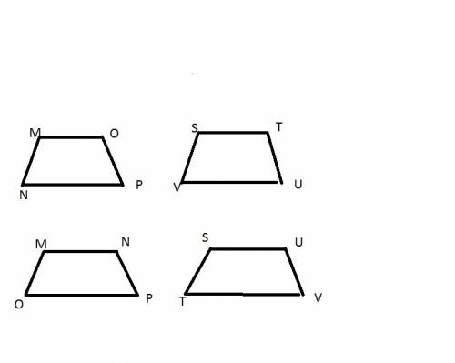 Two quadrilaterals are congruent. one has vertices p, n, o, and m, and the other has vertices s, t,