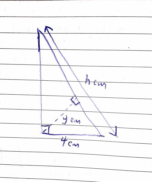 One of the legs of a right triangle has length 4 cm. express the length of the altitude perpendicula