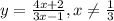 y= \frac{4x+2}{3x-1} , x \neq \frac{1}{3}