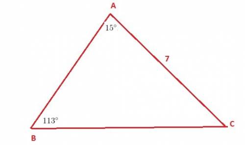 Solve a triangle when a=15° b=113° and b=7?
