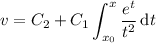 v=\displaystyle C_2+C_1\int_{x_0}^x\frac{e^t}{t^2}\,\mathrm dt