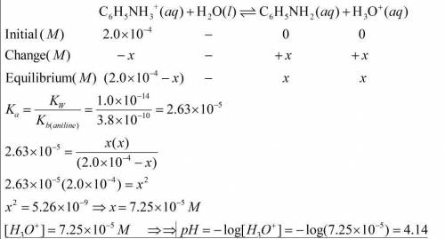 A) calculate the ph of a 2.0x10-4 m solution of aniline hydrochoride, c6h5nh3cl.