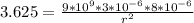 3.625 = \frac{9*10^9 * 3*10^{-6}*8*10^{-6}}{r^2}