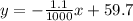 y = - \frac{1.1}{1000} x + 59.7