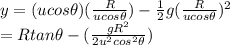 y=(ucos\theta)(\frac{R}{ucos\theta} )-\frac{1}{2} g(\frac{R}{ucos\theta} )^2\\ =Rtan\theta-(\frac{gR^2}{2u^2cos^2\theta} )