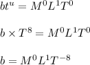 bt^u = M^0L^1T^0\\\\b\times T^8 = M^0L^1T^0\\\\b = M^0L^1T^{-8}