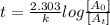 t=\frac{2.303}{k}log\frac{[A_{0}]}{[A_{t}]}}