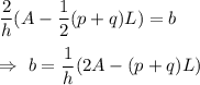 \dfrac{2}{h}(A-\dfrac{1}{2}(p+q)L)=b\\\\\Rightarrow\ b=\dfrac{1}{h}(2A-(p+q)L)