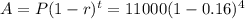 A=P(1-r)^t=11000(1-0.16)^4