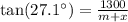 \text{tan}(27.1^{\circ})=\frac{1300}{m+x}