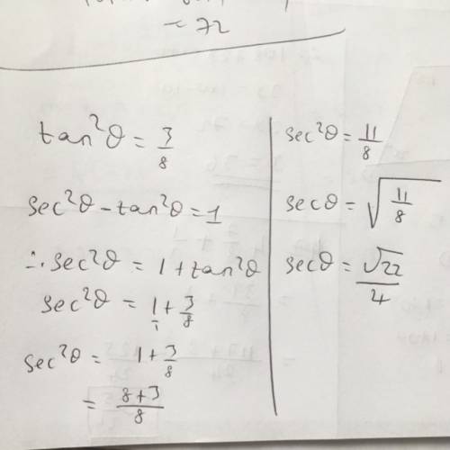 If t a n squared θ = 3 /8 , ﻿what ﻿is ﻿the ﻿value ﻿of ﻿ s e c θ
