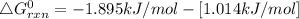 \bigtriangleup G^{0}_{rxn}= - 1.895 kJ/mol - [1.014 kJ/mol]