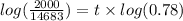 log(\frac{2000}{14683})=t\times log(0.78)