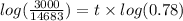log(\frac{3000}{14683})=t\times log(0.78)
