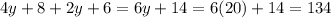 4y+8+2y+6=6y+14=6(20)+14=134