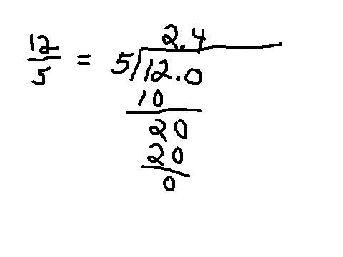 Convert 12 over 5 to a decimal using long division.