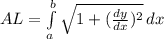 AL= \int\limits^b_a { \sqrt{1+( \frac{dy}{dx})^2 } } \, dx