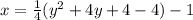 x = \frac{1} {4}(y^{2} + 4y + 4 - 4) - 1
