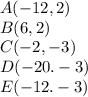 A(-12,2)\\B(6,2)\\C(-2,-3) \\D(-20.-3)\\E(-12.-3)